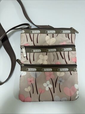 LeSportsac Pink Floral 3-Zip Crossbody Bag